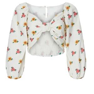 FARM Rio White Floral Bow-Front Blouse